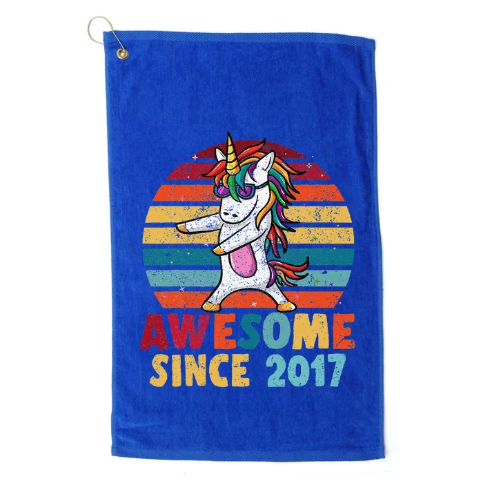 6 Year Old Flossing Unicorn Awesome Since 2017 Birthday Platinum Collection Golf Towel