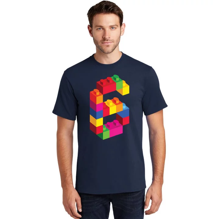 6 Year Old Building Blocks Birthday Bricks 6th Gift Tall T-Shirt