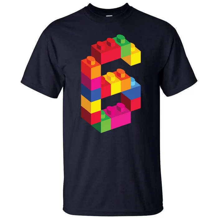 6 Year Old Building Blocks Birthday Bricks 6th Gift Tall T-Shirt