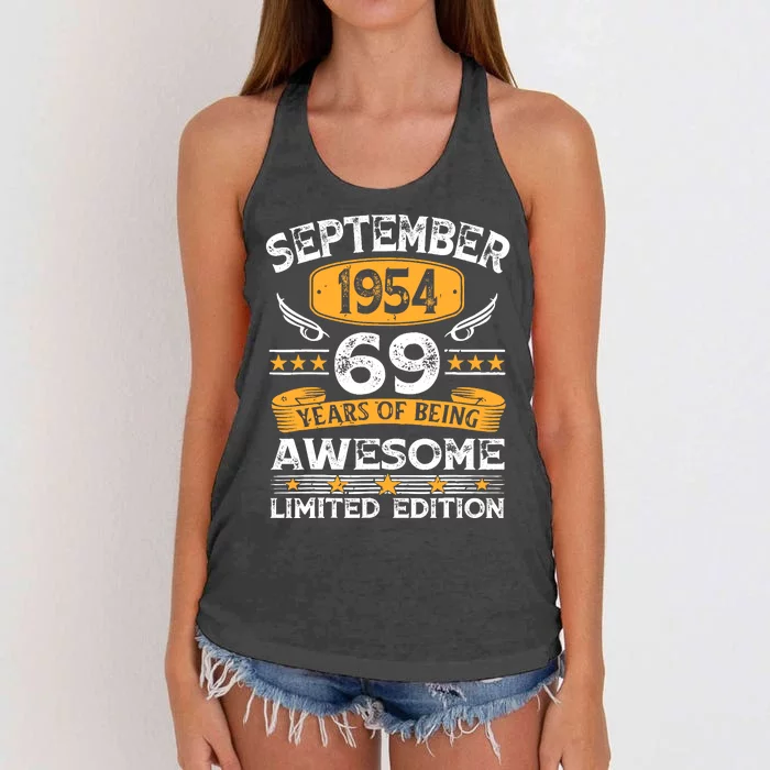 69 Years Old Gifts Vintage September 1954 69th Birthdays Women's Knotted Racerback Tank