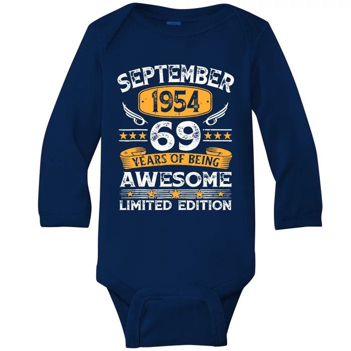 69 Years Old Gifts Vintage September 1954 69th Birthdays Baby Long Sleeve Bodysuit