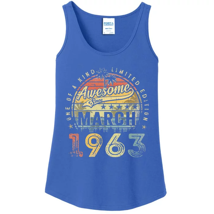 60 Year Old Awesome Since March 1963 60th Birthday Ladies Essential Tank