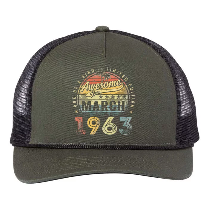 60 Year Old Awesome Since March 1963 60th Birthday Retro Rope Trucker Hat Cap