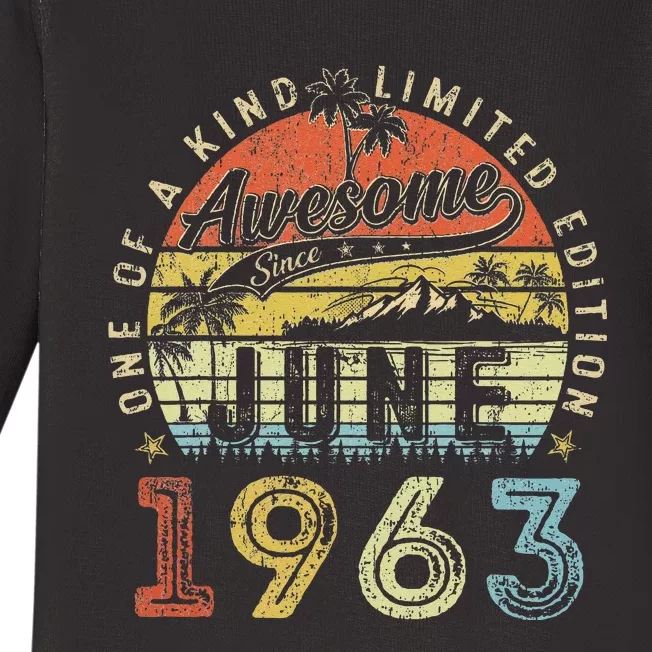 60 Year Old Awesome Since June 1963 60th Birthday Baby Long Sleeve Bodysuit