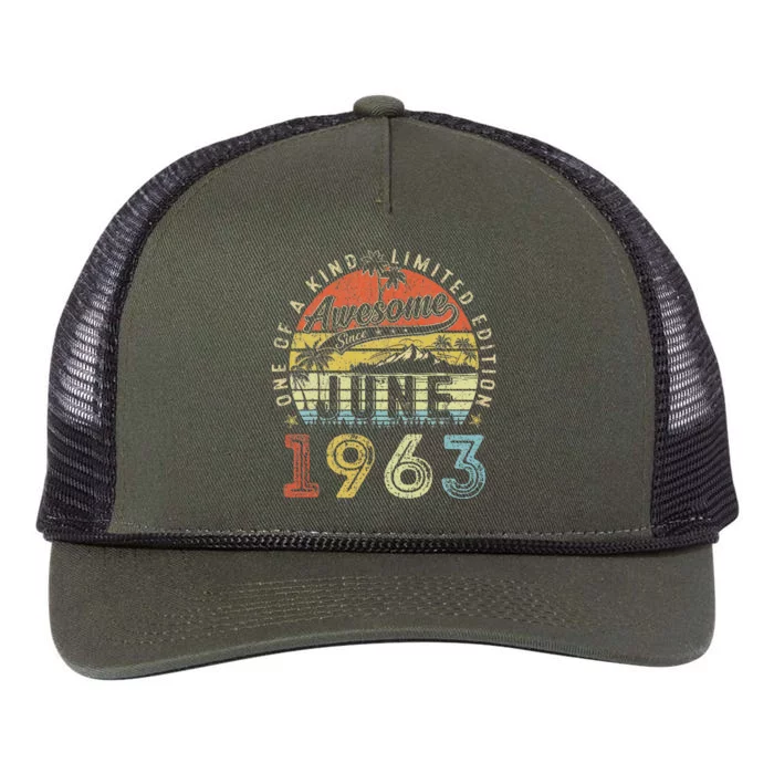 60 Year Old Awesome Since June 1963 60th Birthday Retro Rope Trucker Hat Cap