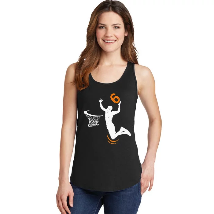 6 Year Old Basketball Dunk 6th Birthday Party Ladies Essential Tank