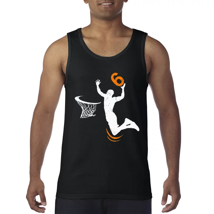 6 Year Old Basketball Dunk 6th Birthday Party Tank Top