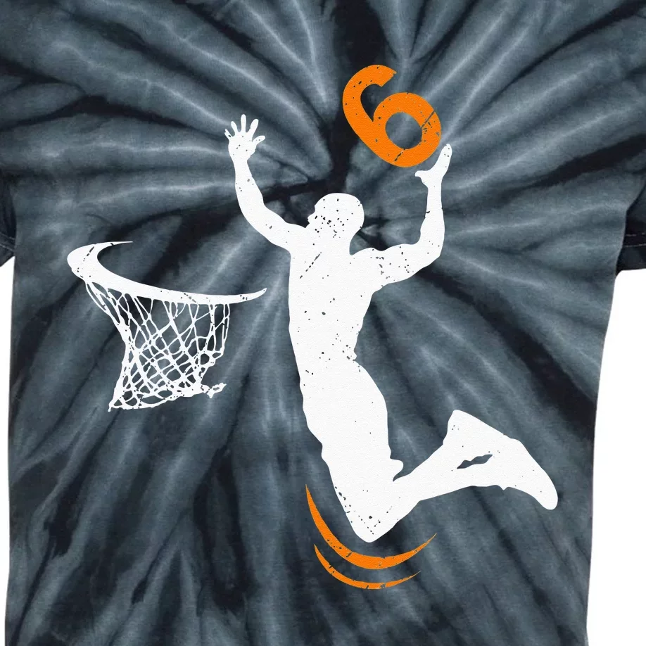 6 Year Old Basketball Dunk 6th Birthday Party Kids Tie-Dye T-Shirt