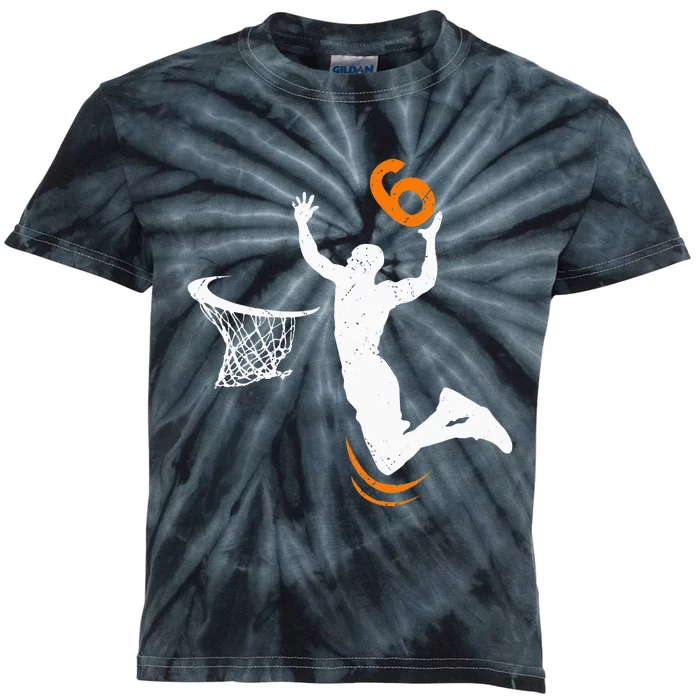 6 Year Old Basketball Dunk 6th Birthday Party Kids Tie-Dye T-Shirt