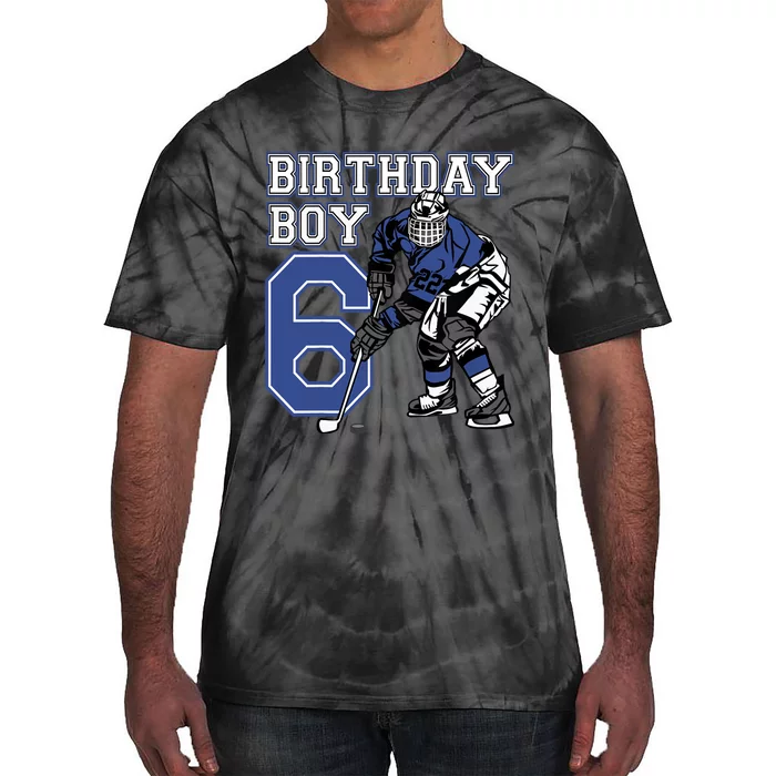 6 Year Old Ice Hockey Themed Birthday Party 6th Boy Gift Tie-Dye T-Shirt