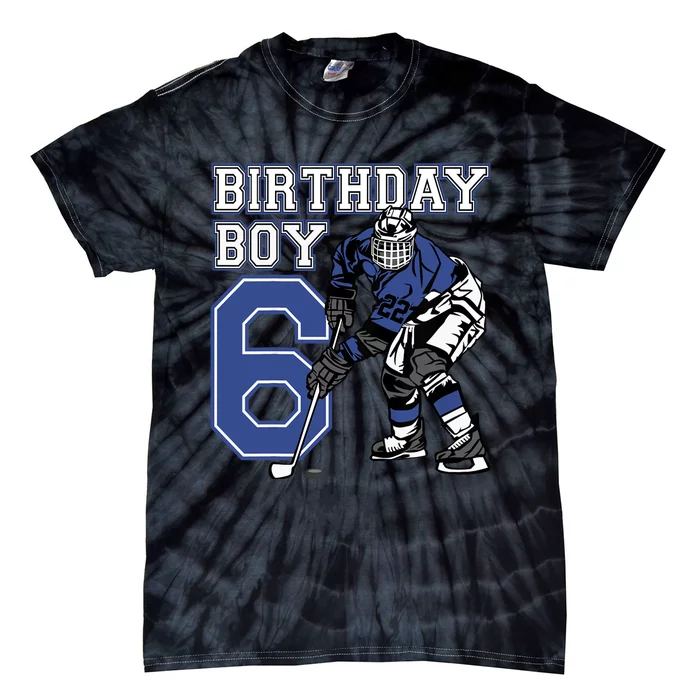 6 Year Old Ice Hockey Themed Birthday Party 6th Boy Gift Tie-Dye T-Shirt