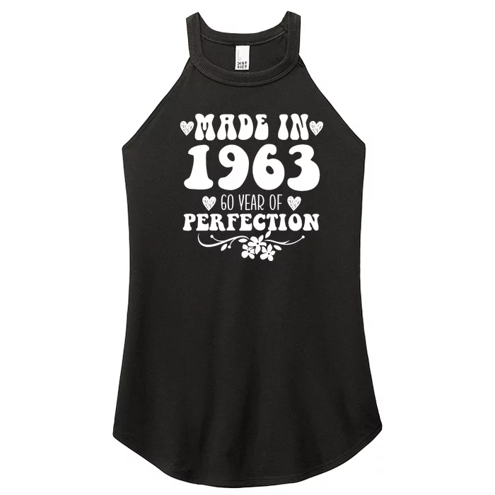 60 Year Old Made In 1963 Floral 60th Birthday Gifts Women’s Perfect Tri Rocker Tank