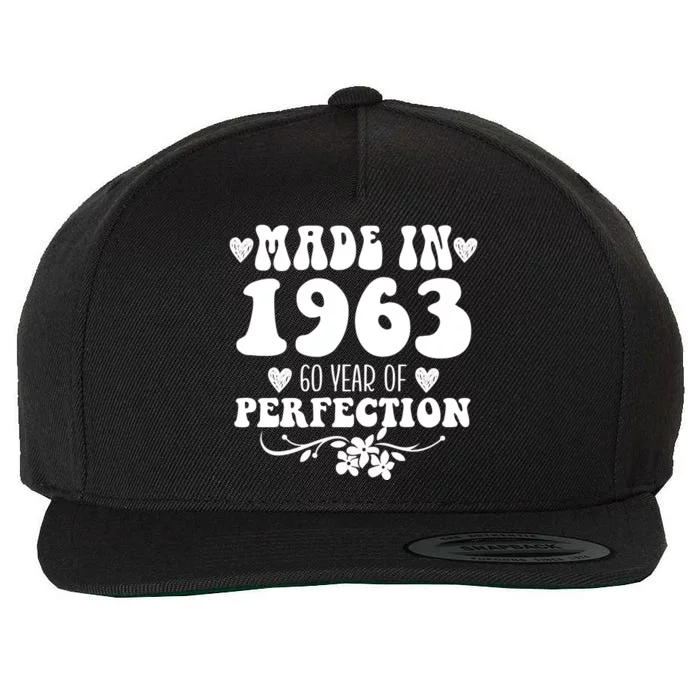 60 Year Old Made In 1963 Floral 60th Birthday Gifts Wool Snapback Cap