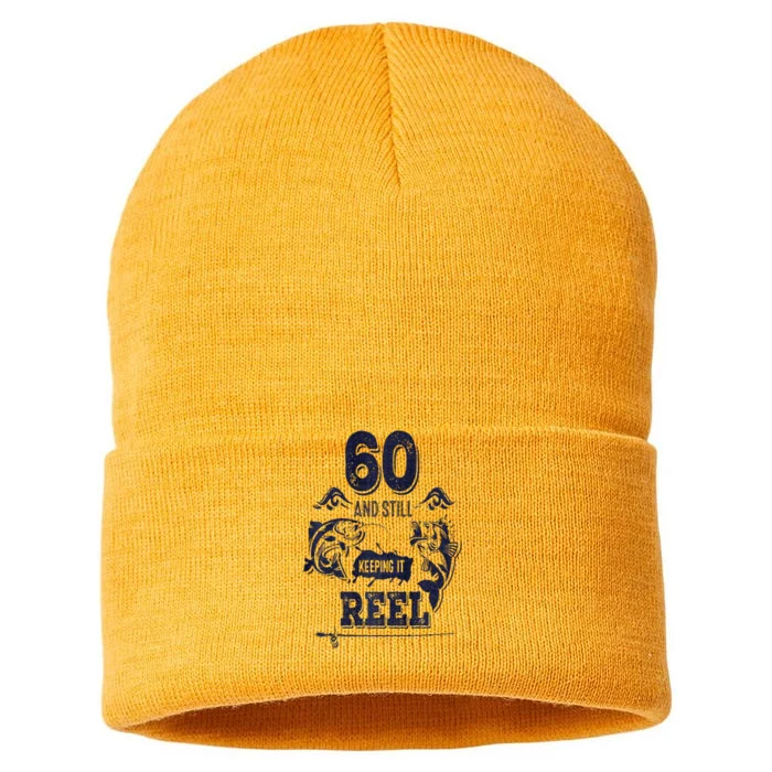 60 Years Old Fisherman Keeping It Reel 60th Birthday Fishing Sustainable Knit Beanie