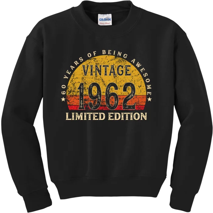 60 Year Old Gifts Retro Vintage 1962 Limited Edition 60th Birthday Kids Sweatshirt