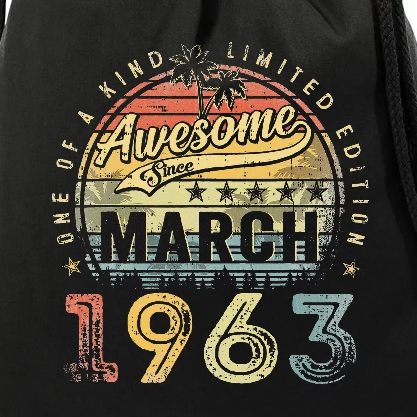 60 Year Old Awesome Since March 1963 60th Birthday Drawstring Bag