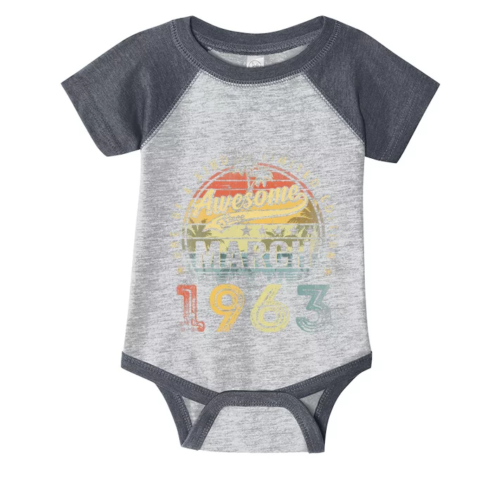 60 Year Old Awesome Since March 1963 60th Birthday Infant Baby Jersey Bodysuit