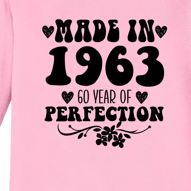 60 Year Old Made In 1963 Floral 60th Birthday Gifts Baby Long Sleeve Bodysuit