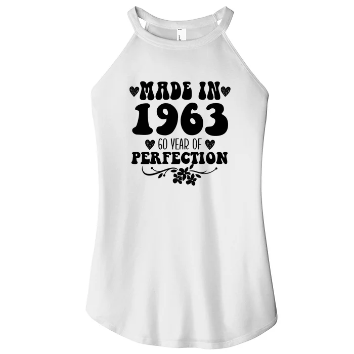 60 Year Old Made In 1963 Floral 60th Birthday Gifts Women’s Perfect Tri Rocker Tank