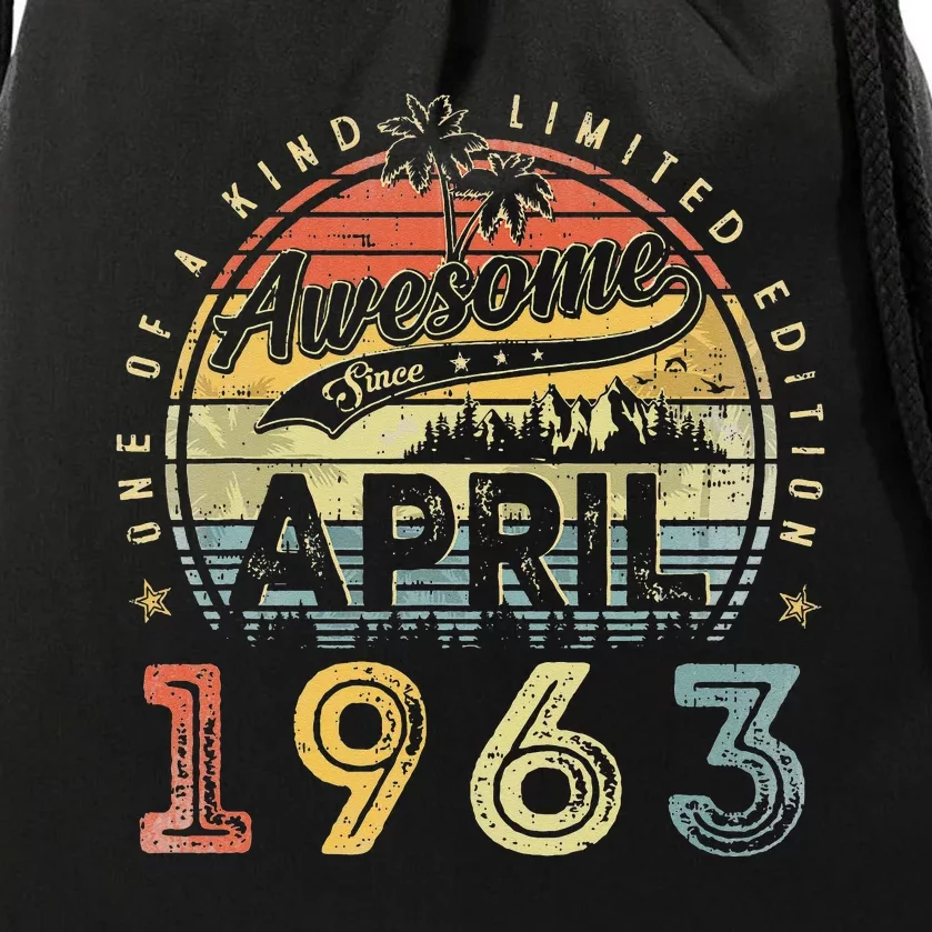 60 Year Old Awesome Since April 1963 60th Birthday Drawstring Bag