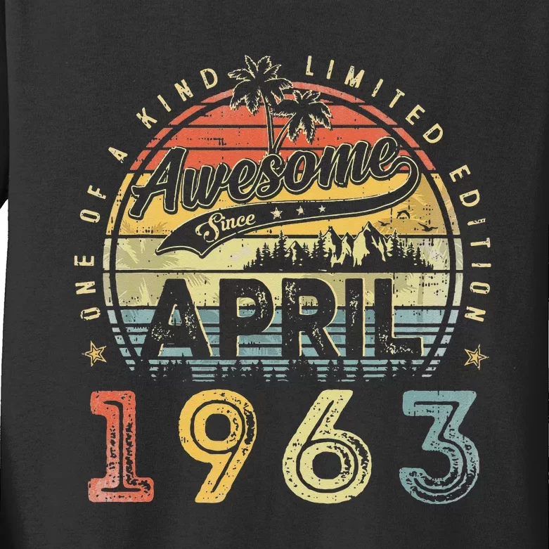 60 Year Old Awesome Since April 1963 60th Birthday Kids Long Sleeve Shirt