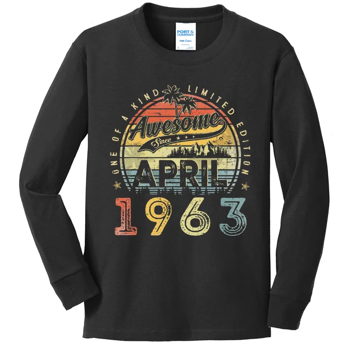 60 Year Old Awesome Since April 1963 60th Birthday Kids Long Sleeve Shirt