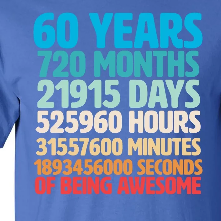 60 Years Of Being Awesome 60th Birthday Time Breakdown Tall T-Shirt