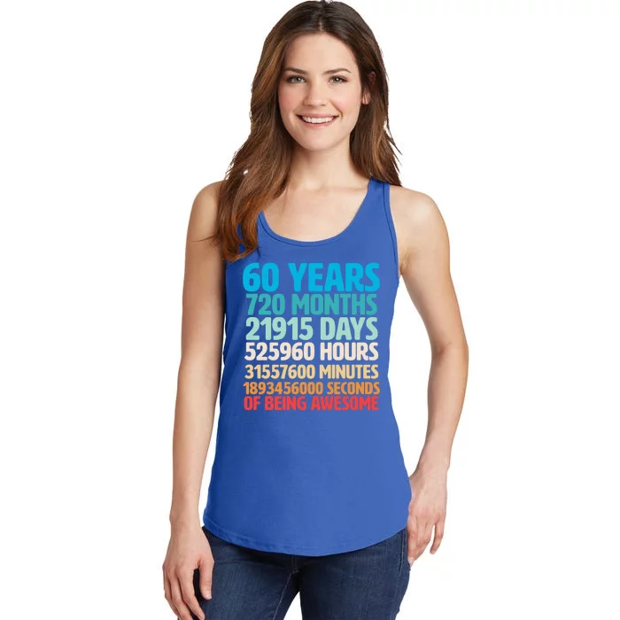 60 Years Of Being Awesome 60th Birthday Time Breakdown Ladies Essential Tank