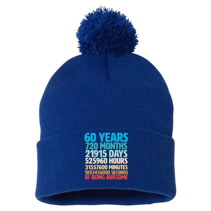 60 Years Of Being Awesome 60th Birthday Time Breakdown Pom Pom 12in Knit Beanie