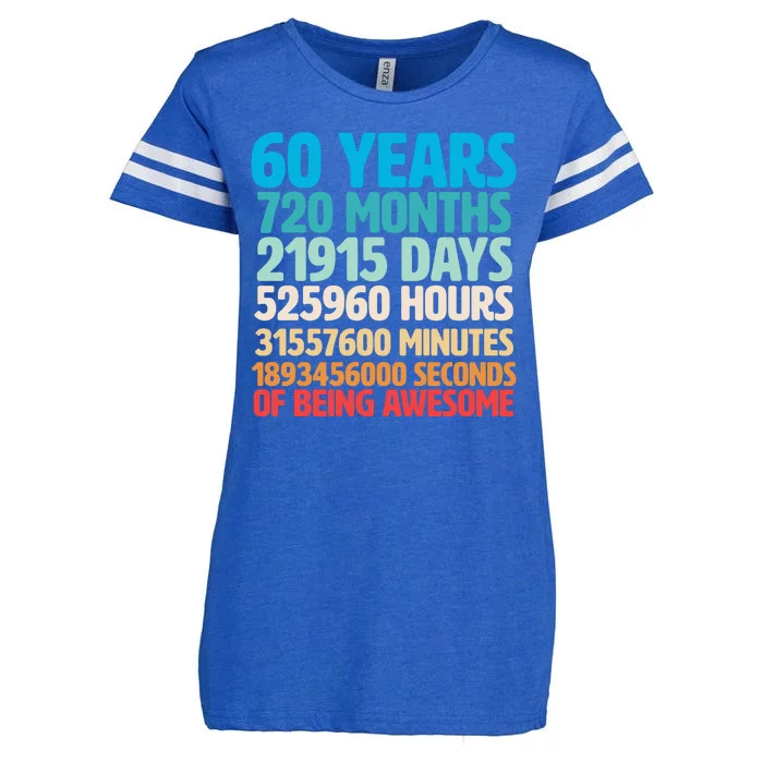 60 Years Of Being Awesome 60th Birthday Time Breakdown Enza Ladies Jersey Football T-Shirt