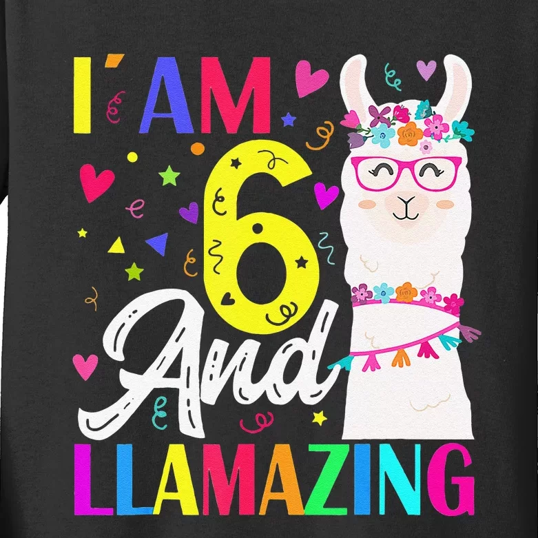 6 Years Old 6th Birthday Llama Birthday Gift Kids Long Sleeve Shirt