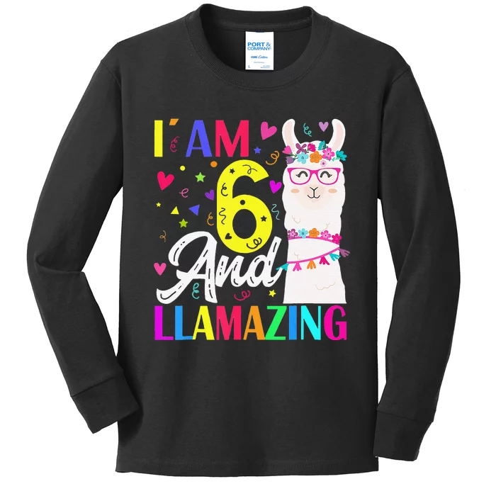 6 Years Old 6th Birthday Llama Birthday Gift Kids Long Sleeve Shirt