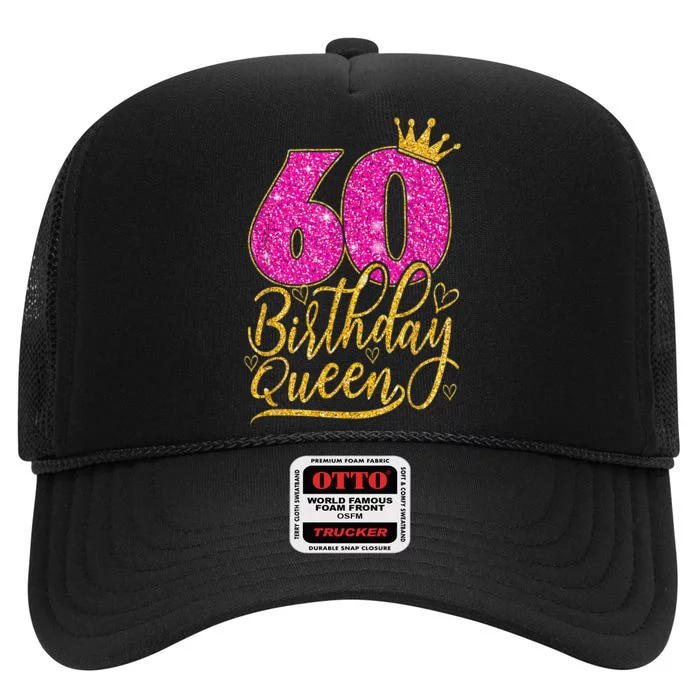 60 Year Old Gifts 60th Birthday Queen Diamond Crown Pink High Crown Mesh Trucker Hat