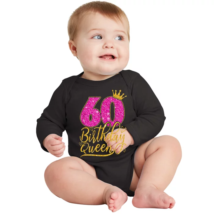 60 Year Old Gifts 60th Birthday Queen Diamond Crown Pink Baby Long Sleeve Bodysuit