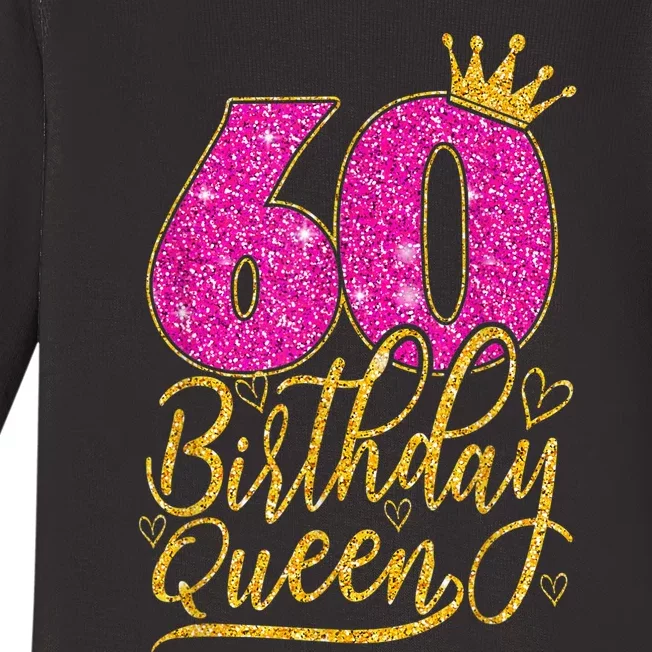 60 Year Old Gifts 60th Birthday Queen Diamond Crown Pink Baby Long Sleeve Bodysuit