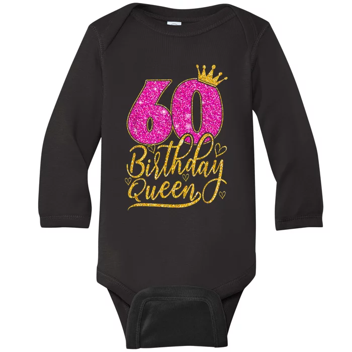 60 Year Old Gifts 60th Birthday Queen Diamond Crown Pink Baby Long Sleeve Bodysuit