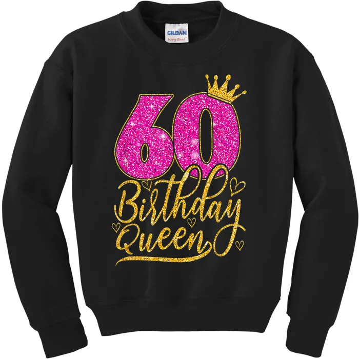 60 Year Old Gifts 60th Birthday Queen Diamond Crown Pink Kids Sweatshirt