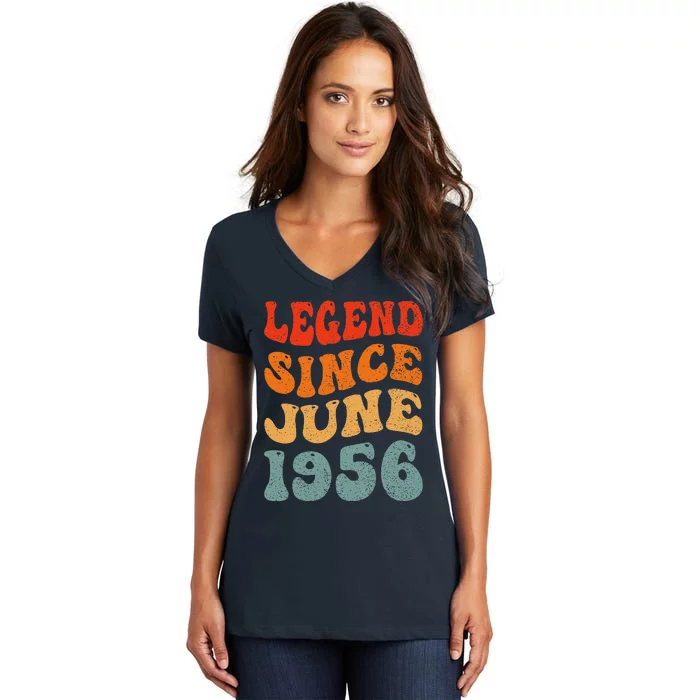 67 Years Old Legend Since June 1956 67th Birthday Women's V-Neck T-Shirt