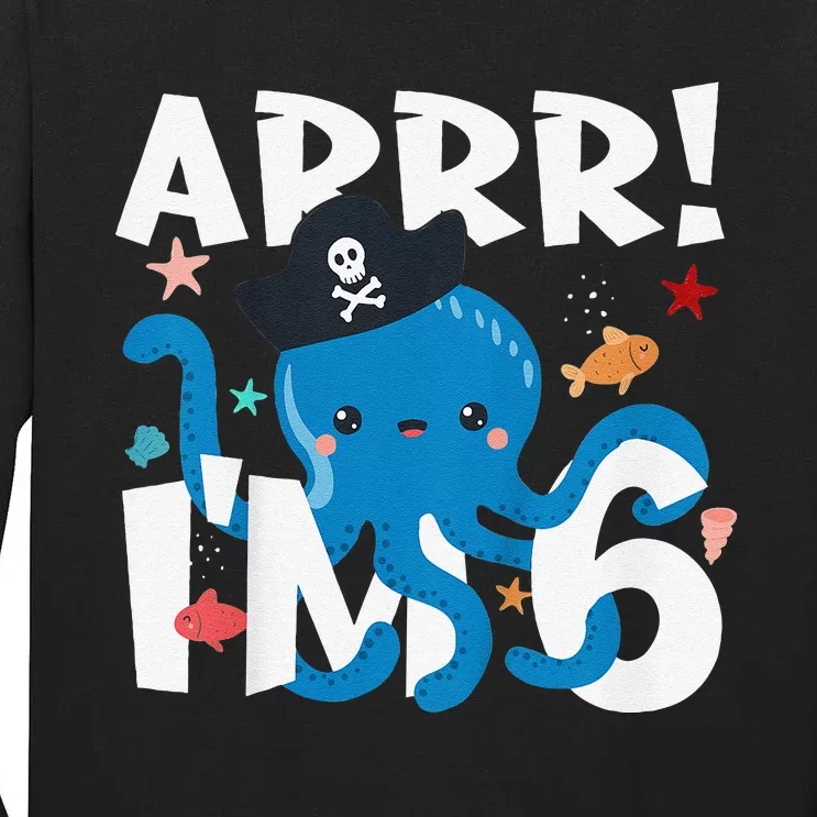 6 Years Old Birthday Cute Octopus Pirate 6th Bday Gift Tall Long Sleeve T-Shirt