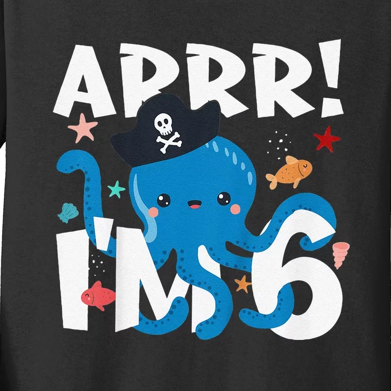 6 Years Old Birthday Cute Octopus Pirate 6th Bday Gift Kids Long Sleeve Shirt