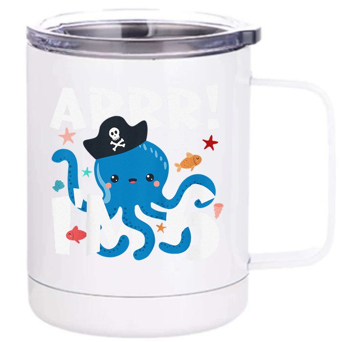 6 Years Old Birthday Cute Octopus Pirate 6th Bday Gift Front & Back 12oz Stainless Steel Tumbler Cup