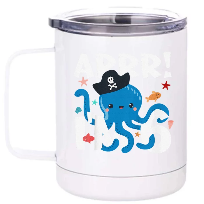 6 Years Old Birthday Cute Octopus Pirate 6th Bday Gift Front & Back 12oz Stainless Steel Tumbler Cup