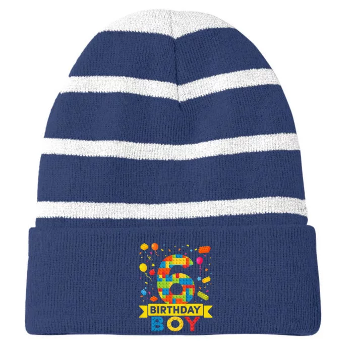 6 Year Old Building Blocks 6th Birthday Boy Striped Beanie with Solid Band