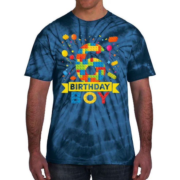 6 Year Old Building Blocks 6th Birthday Boy Tie-Dye T-Shirt