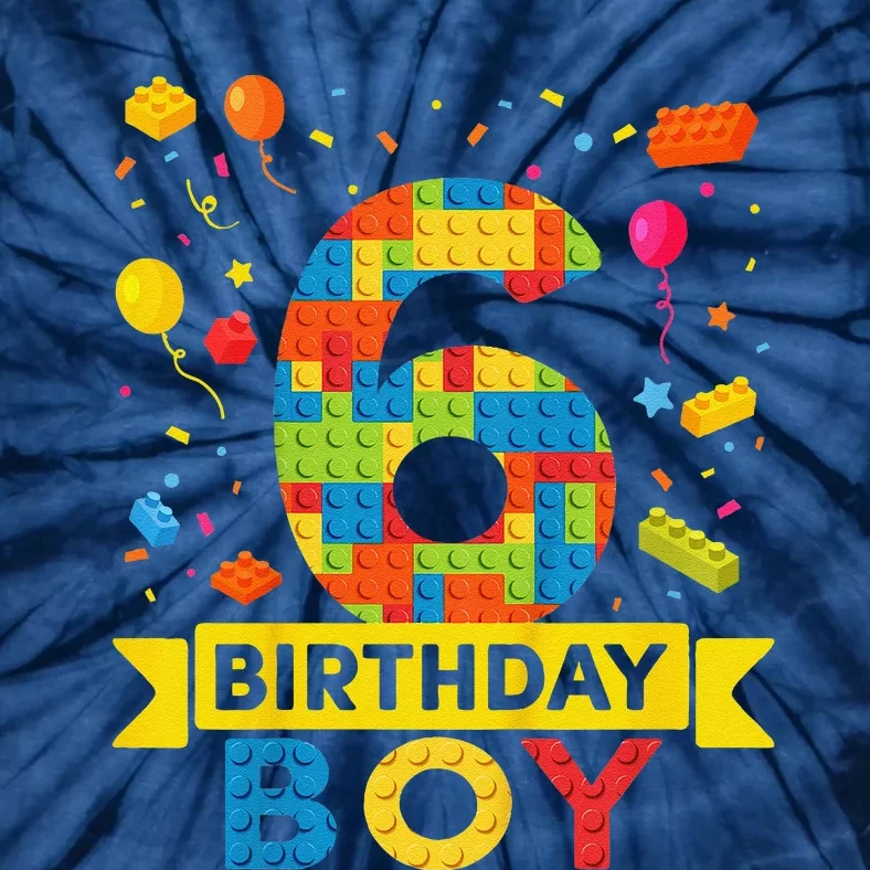 6 Year Old Building Blocks 6th Birthday Boy Tie-Dye T-Shirt