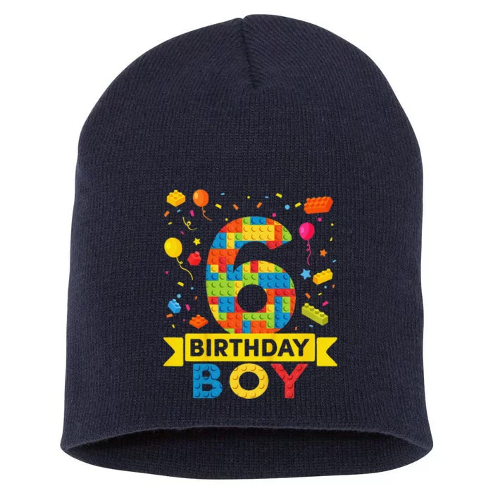 6 Year Old Building Blocks 6th Birthday Boy Short Acrylic Beanie