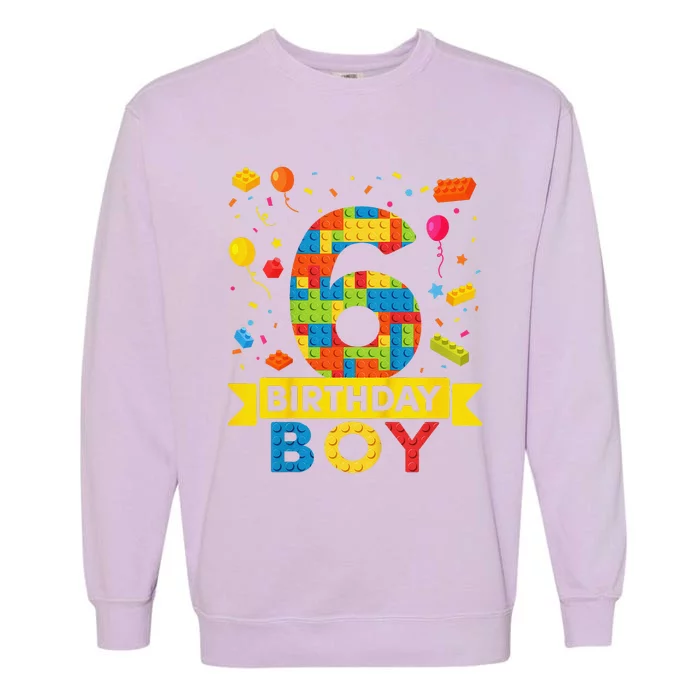 6 Year Old Building Blocks 6th Birthday Boy Garment-Dyed Sweatshirt