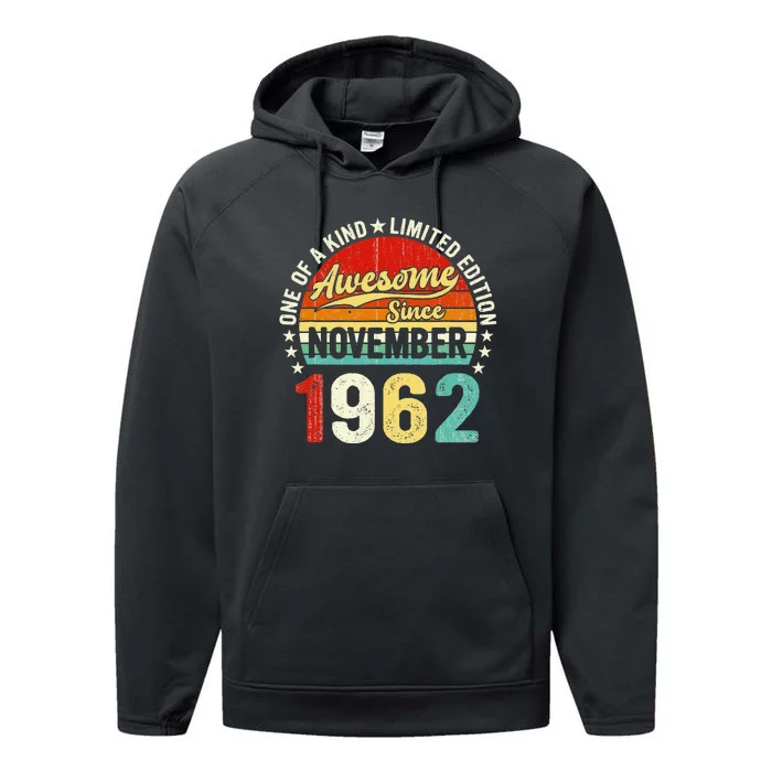 60 Year Old Women Vintage November 1962 60Th Birthday Performance Fleece Hoodie