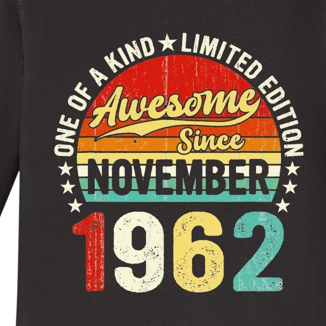 60 Year Old Women Vintage November 1962 60Th Birthday Baby Long Sleeve Bodysuit