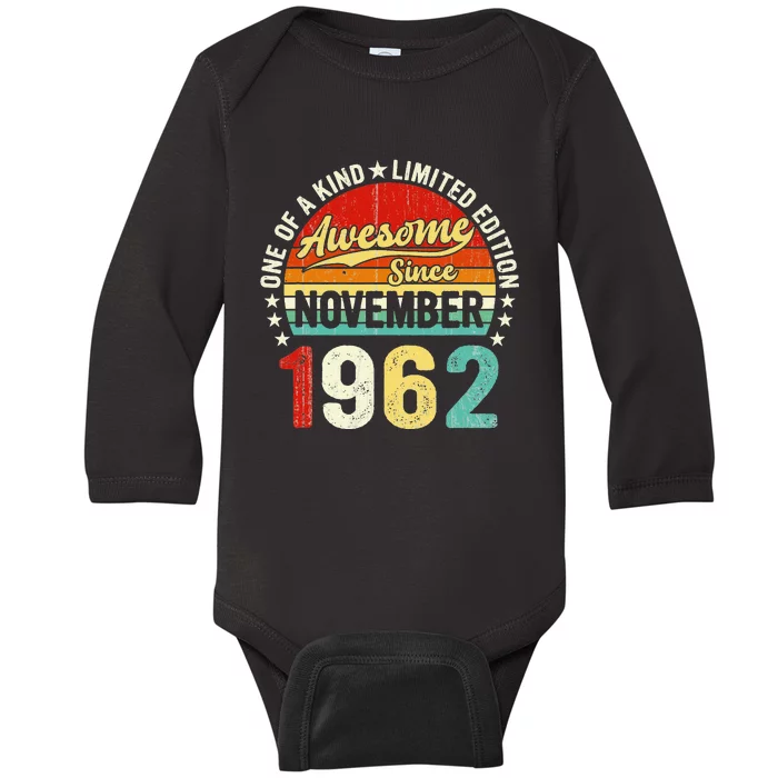 60 Year Old Women Vintage November 1962 60Th Birthday Baby Long Sleeve Bodysuit